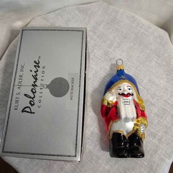 Kurt Adler Vintage Nutcracker Christmas Ornament Hand Blown Glass w original box - Picture 2 of 7
